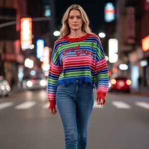 Chucky Good Guys Horror Halloween Cosplay Costume Sweater S Distressed Universal